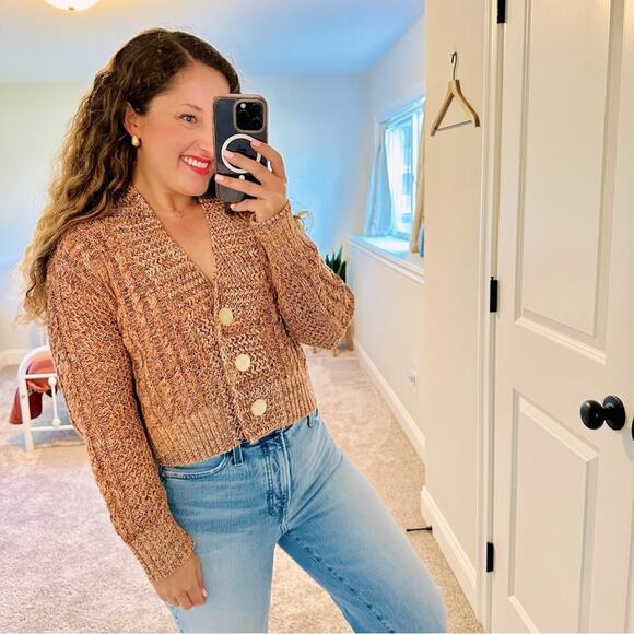 THE GREAT. Pink Cropped Chunky Cardigan Sweater Small - Picture 1 of 12